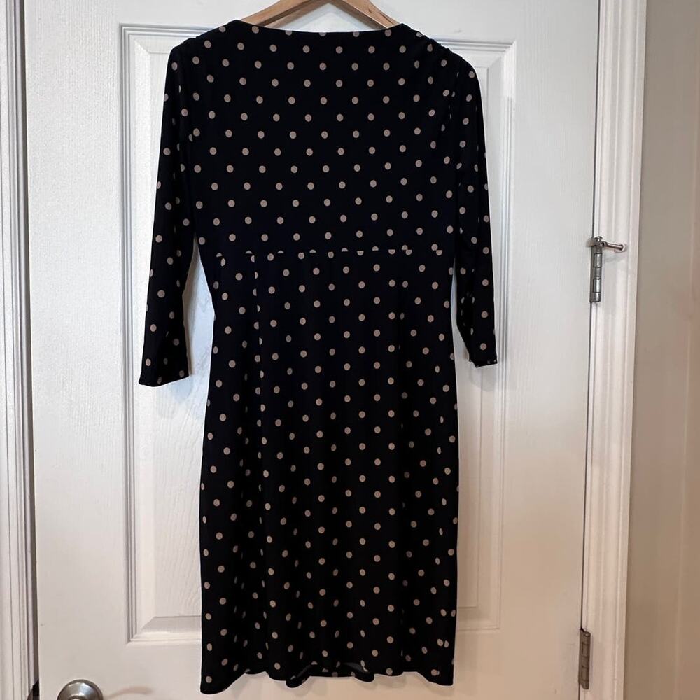 Lauren Ralph Lauren black tan polka dot gathered dress women's size 14 p Petite - Picture 2 of 7